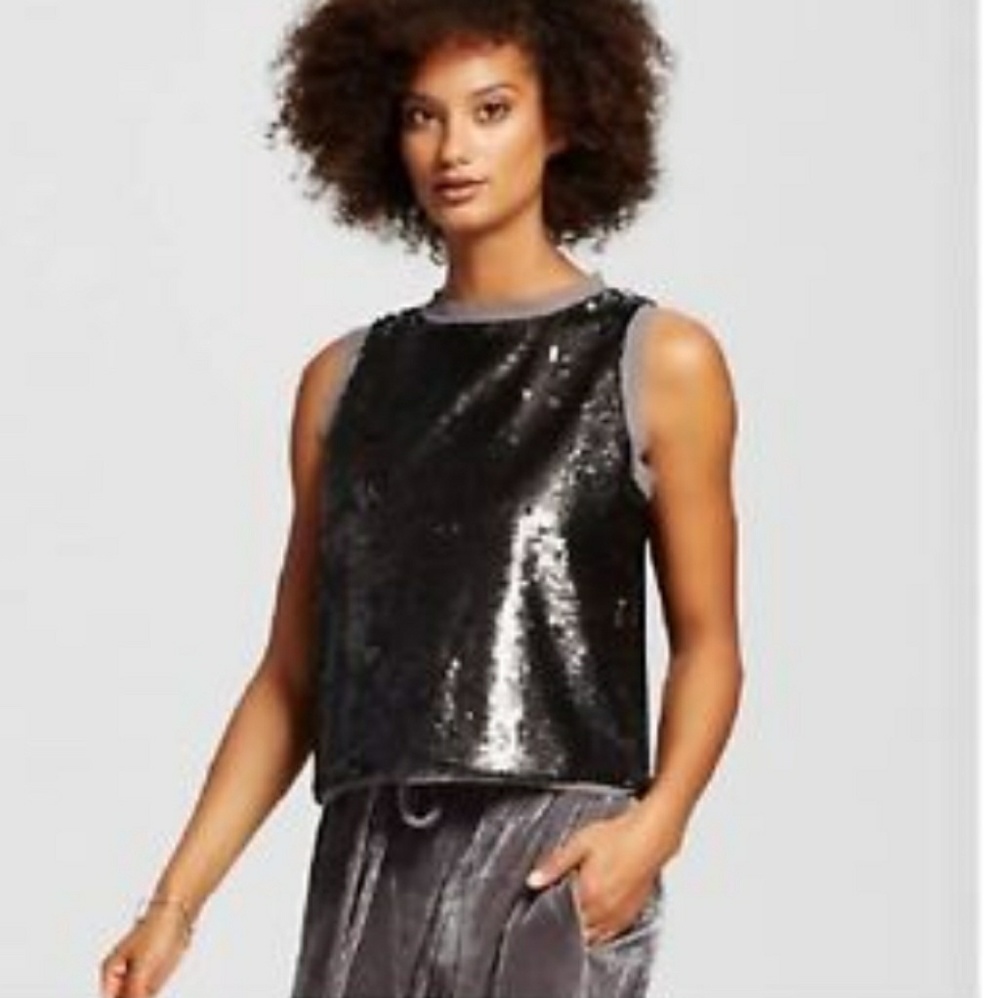 Who What Wear grey silver sequin top medium